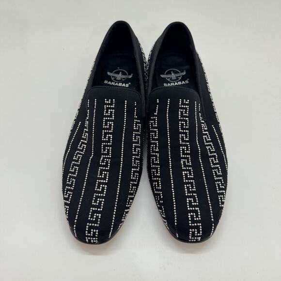 Barabas Men\'s Sz 8 Rhinestone Greek Key Pattern Slip On Loafers Black Silver main image 9
